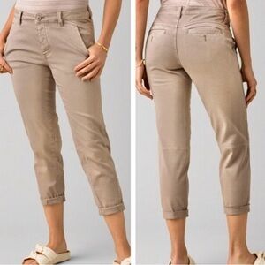 EUC PrAna Janessa Organic Cotton Cropped Stretch Twill Chino Tan 2